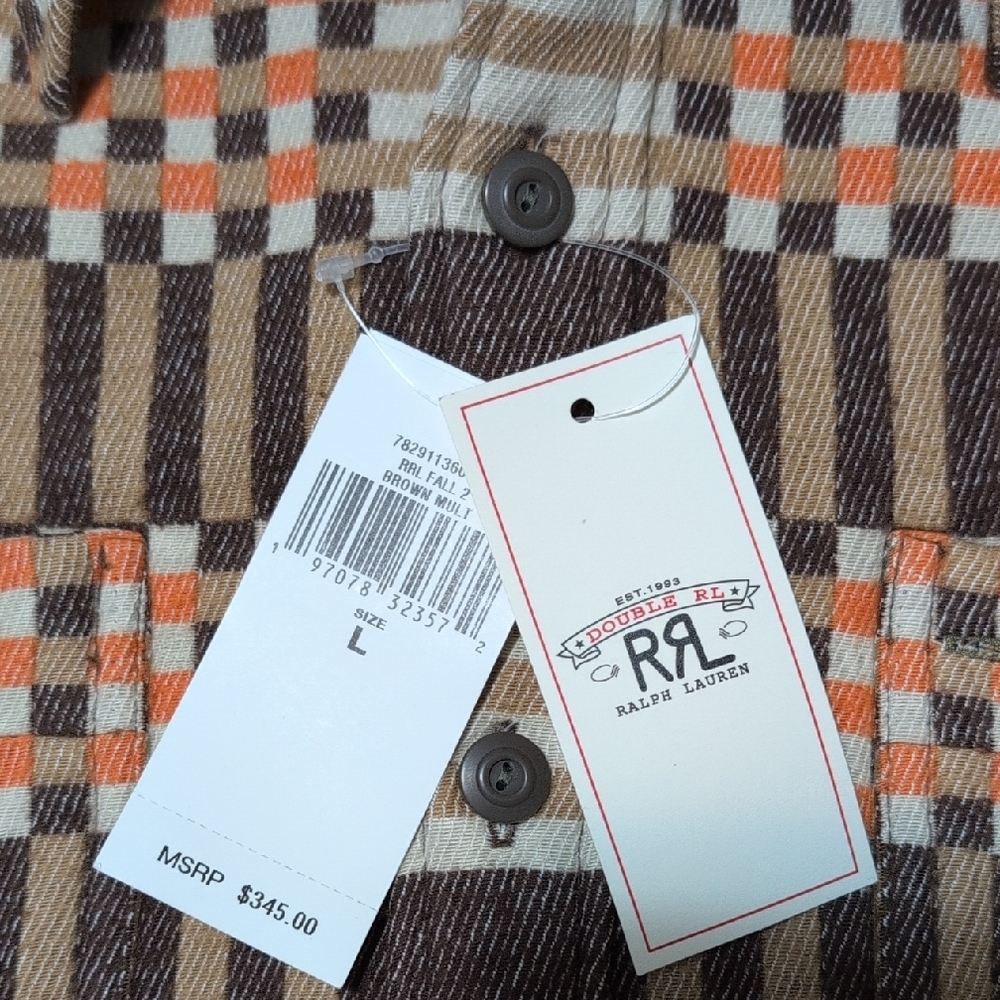 Ralph Lauren Double RL Brown and Tan Casual Button Down Shirt - Picture 2 of 14